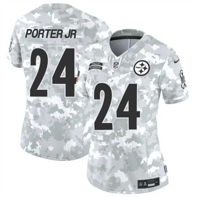 Women%27s Pittsburgh Steelers #24 Joey Porter Jr. 2024 F.U.S.E Arctic Camo Salute To Service Limited Stitched Jersey Dzhi